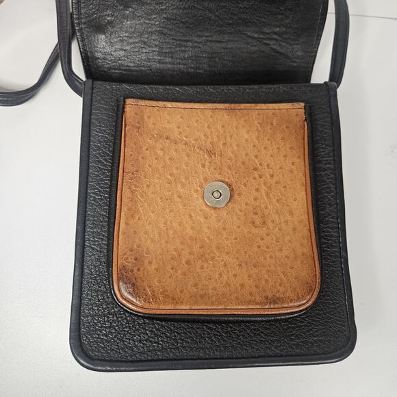 Vtg Handmade Custom Unique Leather Shoulder Crossbody Bag Purse Brown & Black - Picture 3 of 10